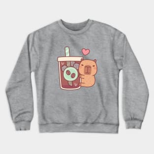 Cute Little Capybara Hugs Iced Coffee Crewneck Sweatshirt